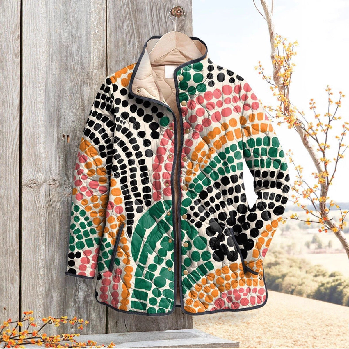 Women's Fashion Tuck Cotton Digital Printed Cotton-padded Jacket