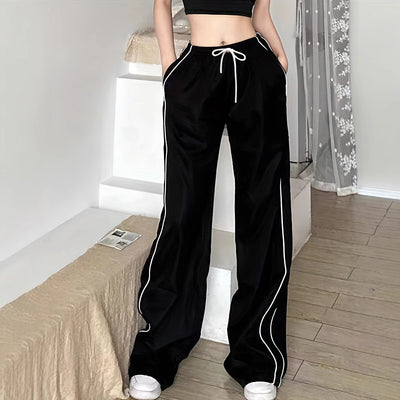 Drawstring Leisure Elastic Waist Pants On Both Sides by Glamytek