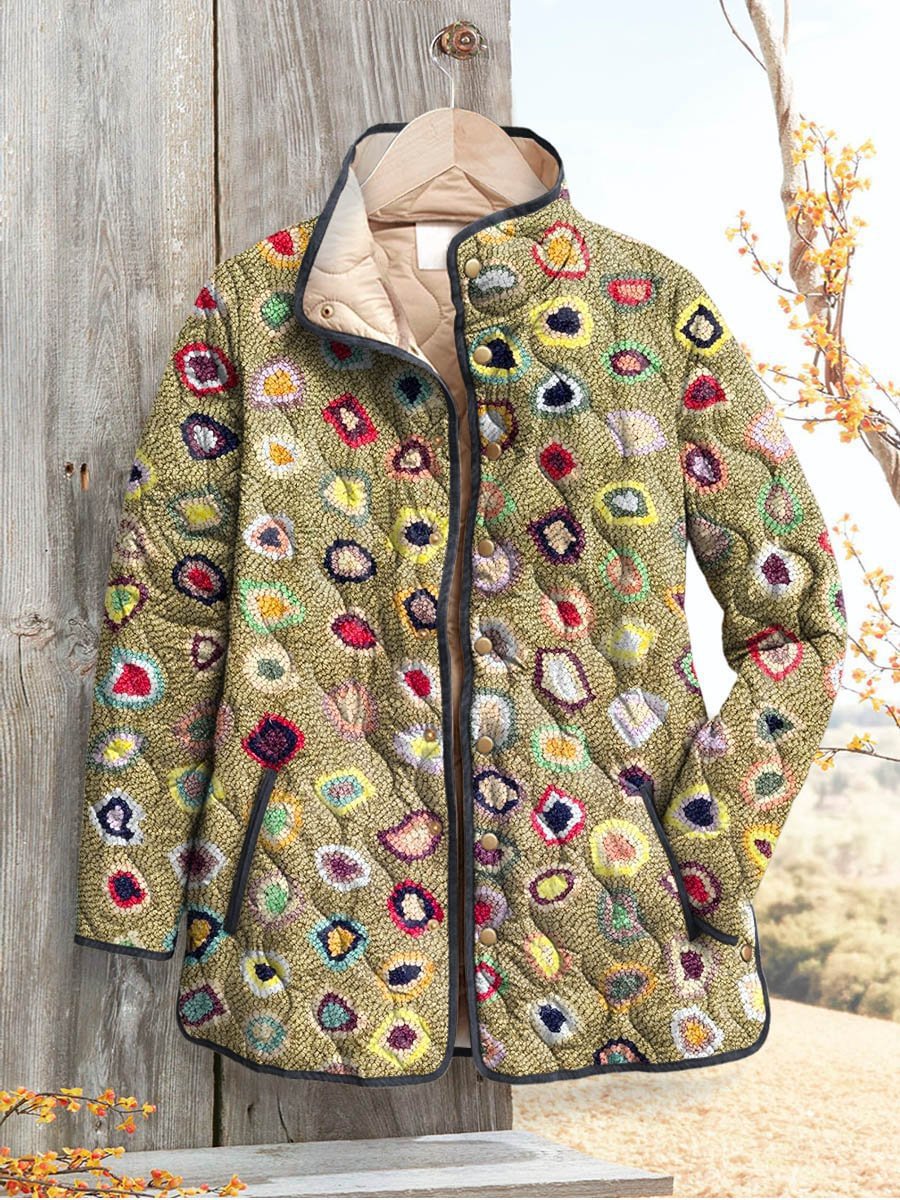 Women's Fashion Tuck Cotton Digital Printed Cotton-padded Jacket
