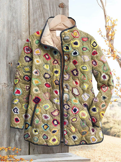 Women's Fashion Tuck Cotton Digital Printed Cotton-padded Jacket