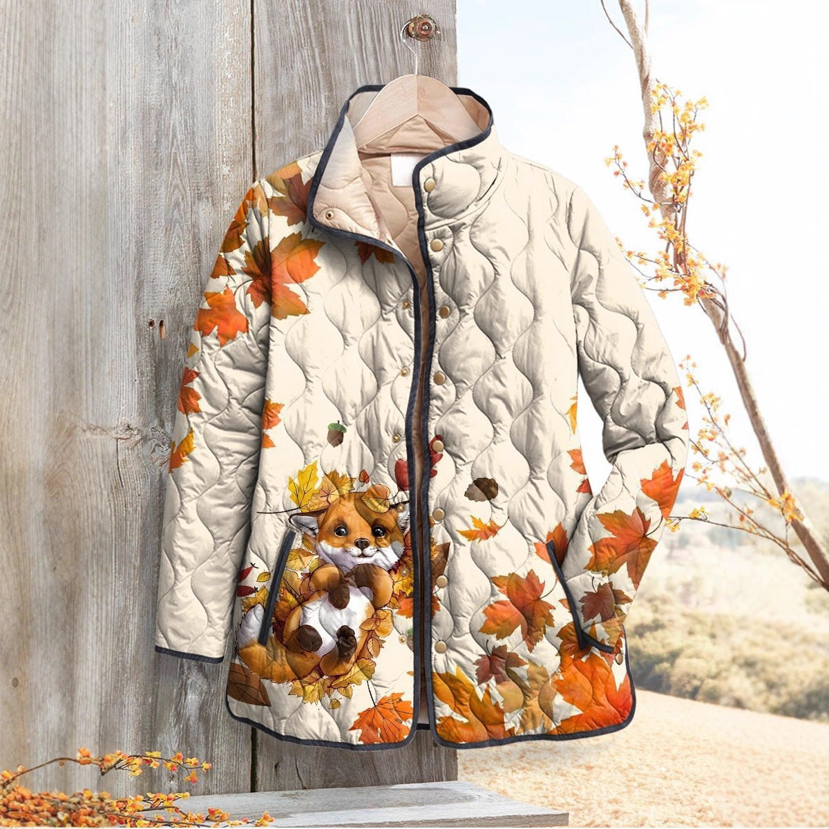 Women's Fashion Tuck Cotton Digital Printed Cotton-padded Jacket