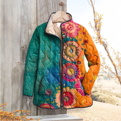 Women's Fashion Tuck Cotton Digital Printed Cotton-padded Jacket