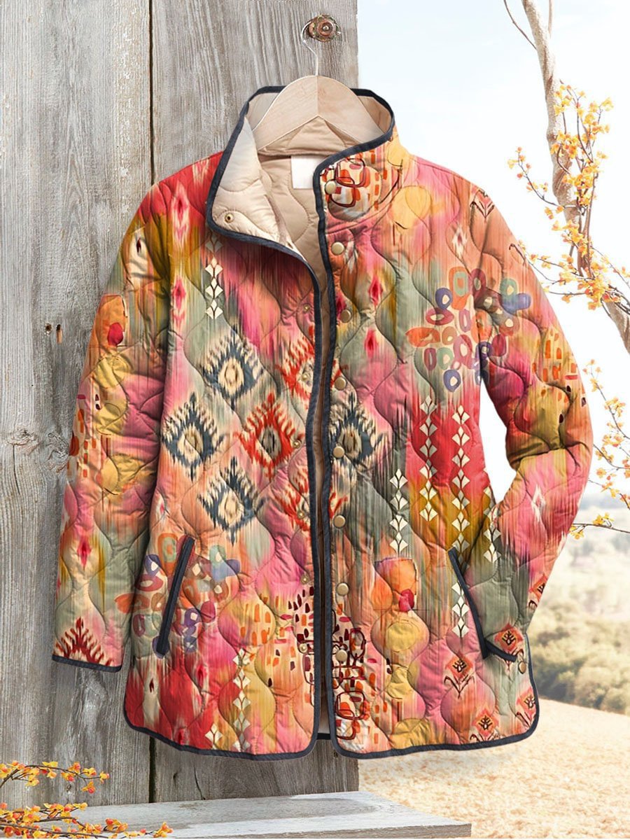 Women's Fashion Tuck Cotton Digital Printed Cotton-padded Jacket