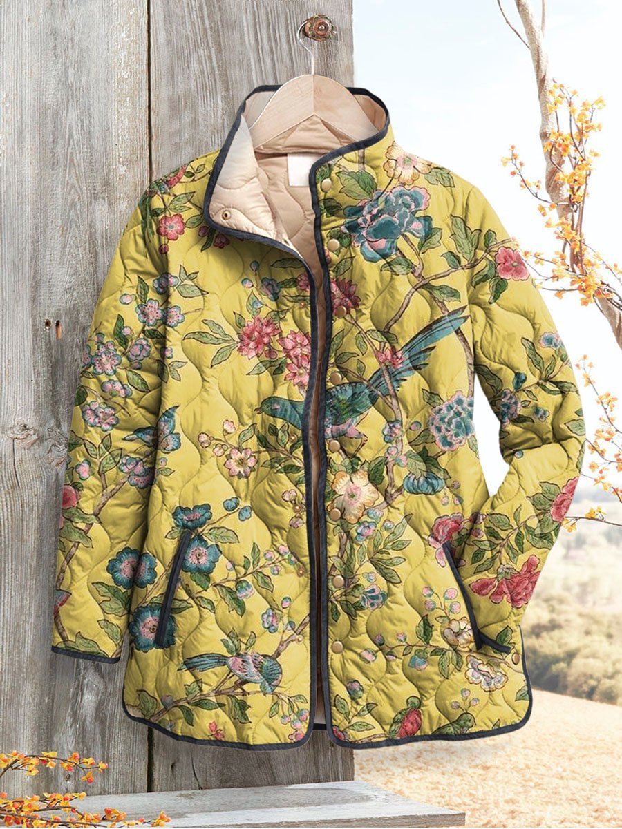 Women's Fashion Tuck Cotton Digital Printed Cotton-padded Jacket