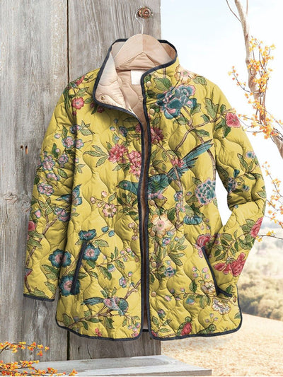 Women's Fashion Tuck Cotton Digital Printed Cotton-padded Jacket