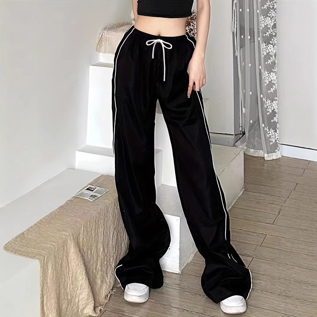Drawstring Leisure Elastic Waist Pants On Both Sides by Glamytek