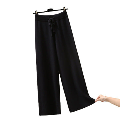 High Waist Straight Loose Thick Knitted Trousers Draping Mop by Glamytek