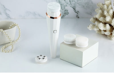 4 In 1 USB Rechargeable Electric Facial Cleansing Brush Soft Skin Care Portable Massager Face Brush Deep Cleaning Device by Glamytek