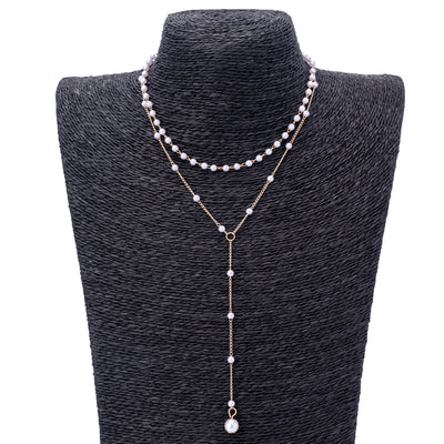 Imitation Pearl Tassel Double-Layer Necklace