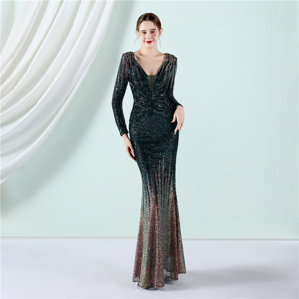 A fashionable long sequined dress