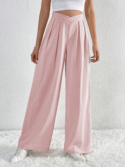 Summer New Solid Color Pleated Casual Wide-leg Pants Loose Casual Women's Commuting Versatile Style Comfortable TrousersS by Glamytek