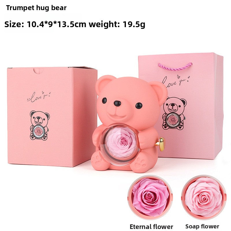 Hug Bear Flip Surprise Rose Flower Jewelry Box
