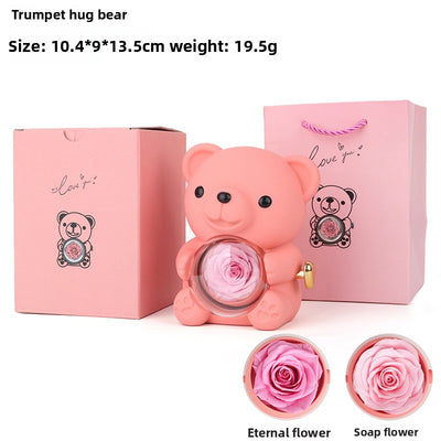 Hug Bear Flip Surprise Rose Flower Jewelry Box