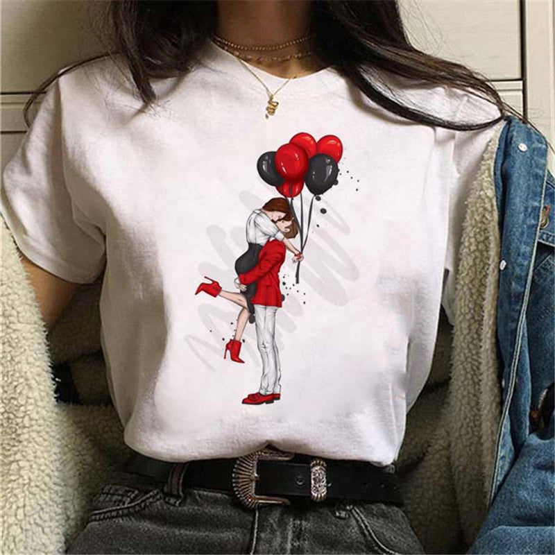 Balloon Print Women Black Tshirt by Glamytek