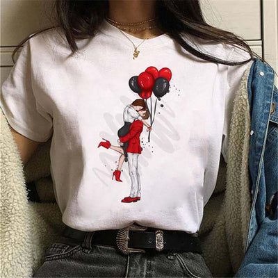 Balloon Print Women Black Tshirt by Glamytek