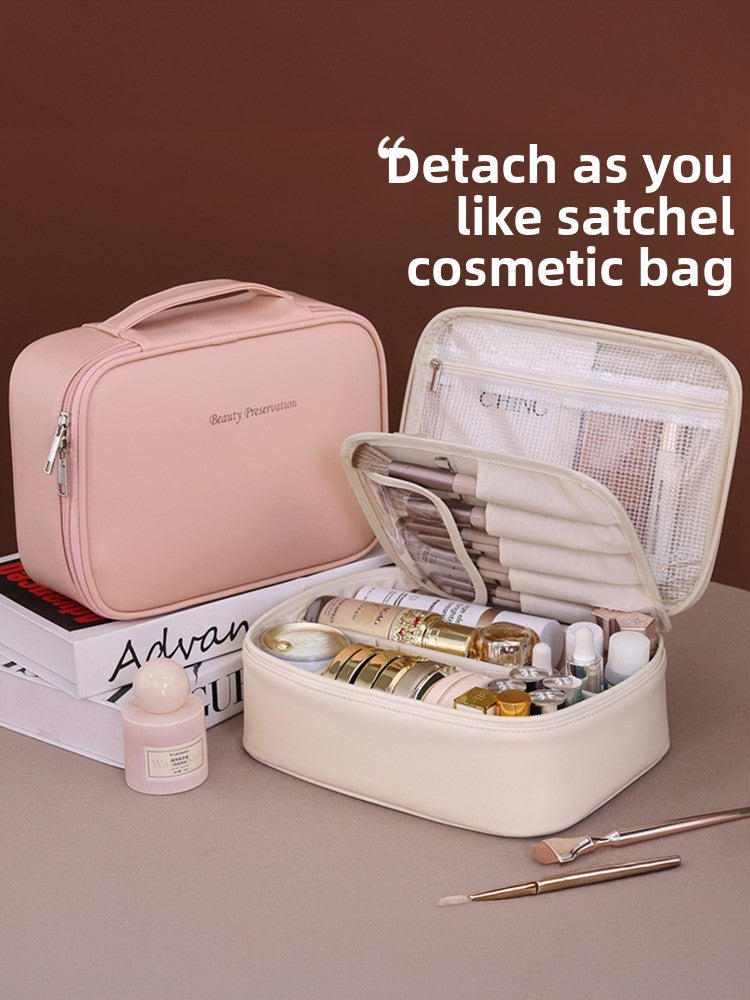 Portable hand-held zoned makeup bag