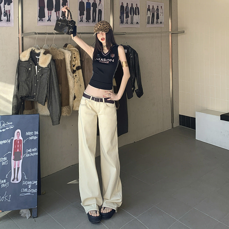 Retro hot girl style low-waisted wide-leg pants