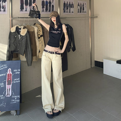 Retro hot girl style low-waisted wide-leg pants
