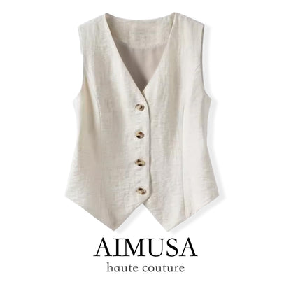 [Natural Fiber] Linen vest Vest Women's Summer 2025 Spring and Summer New arrival Elegant Sleeveless Waistcoat Vest