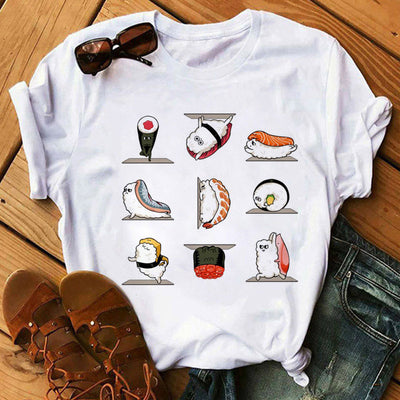 Summer Women Cute Sushi Hug Short Sleeve T-shirts by Glamytek