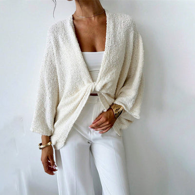 Women's Criss Cross Front Knit Sweater Long Sleeve Pullover, Loose Fit Twisted Design Fall Top by Glamytek