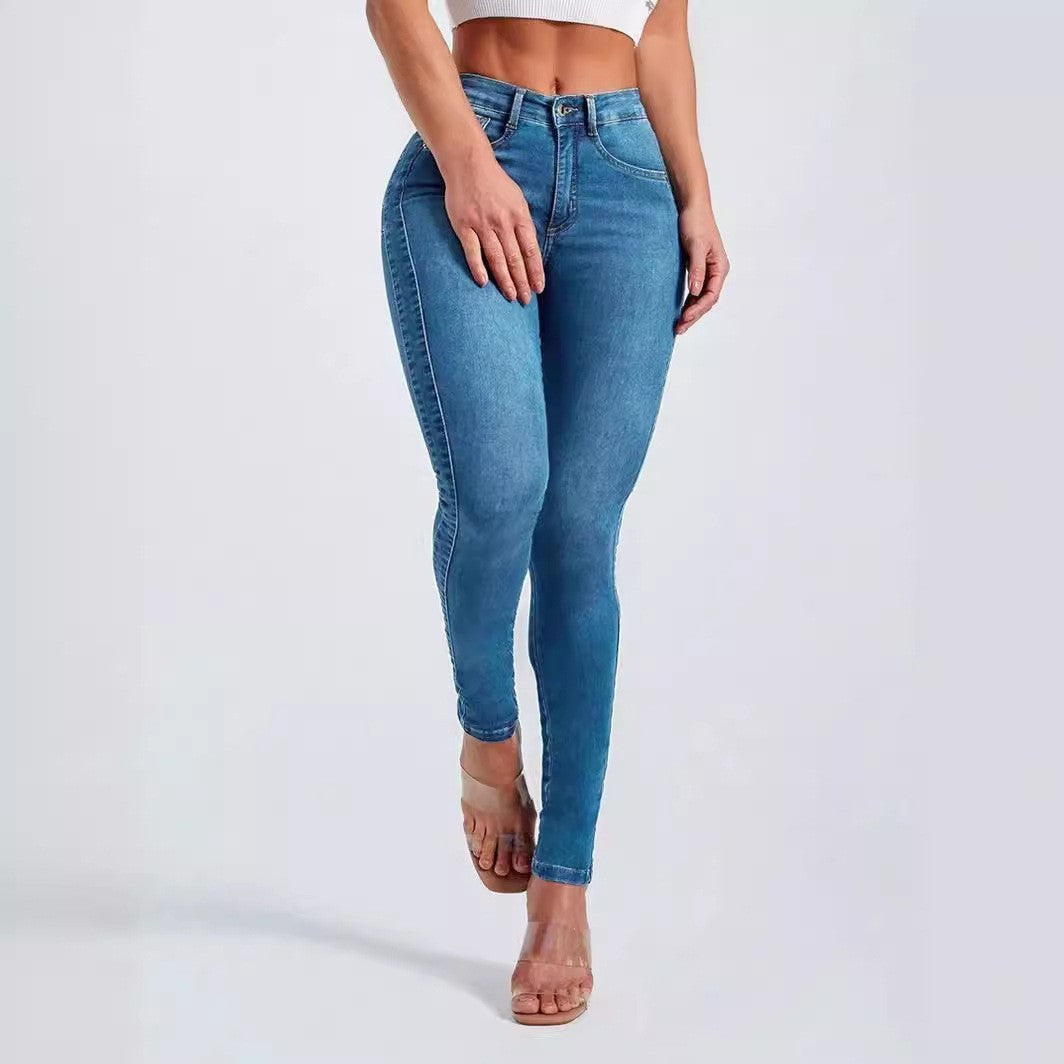 Hip Skinny Pants Stretch High Waist Jeans For Women by Glamytek