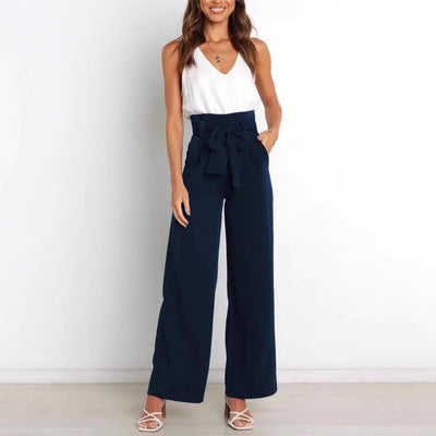 Wide-leg high-waisted lace-up dress pants woman by Glamytek