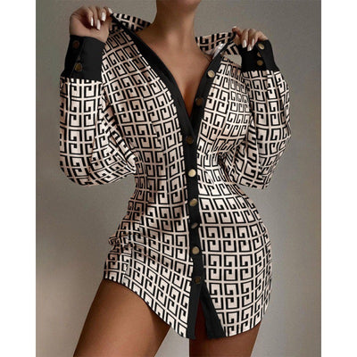 New Fashion Printed Waist-controlled Fastener Decoration Women's Shirt by Glamytek