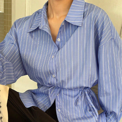 Temperament Striped Long Sleeved Shirt by Glamytek