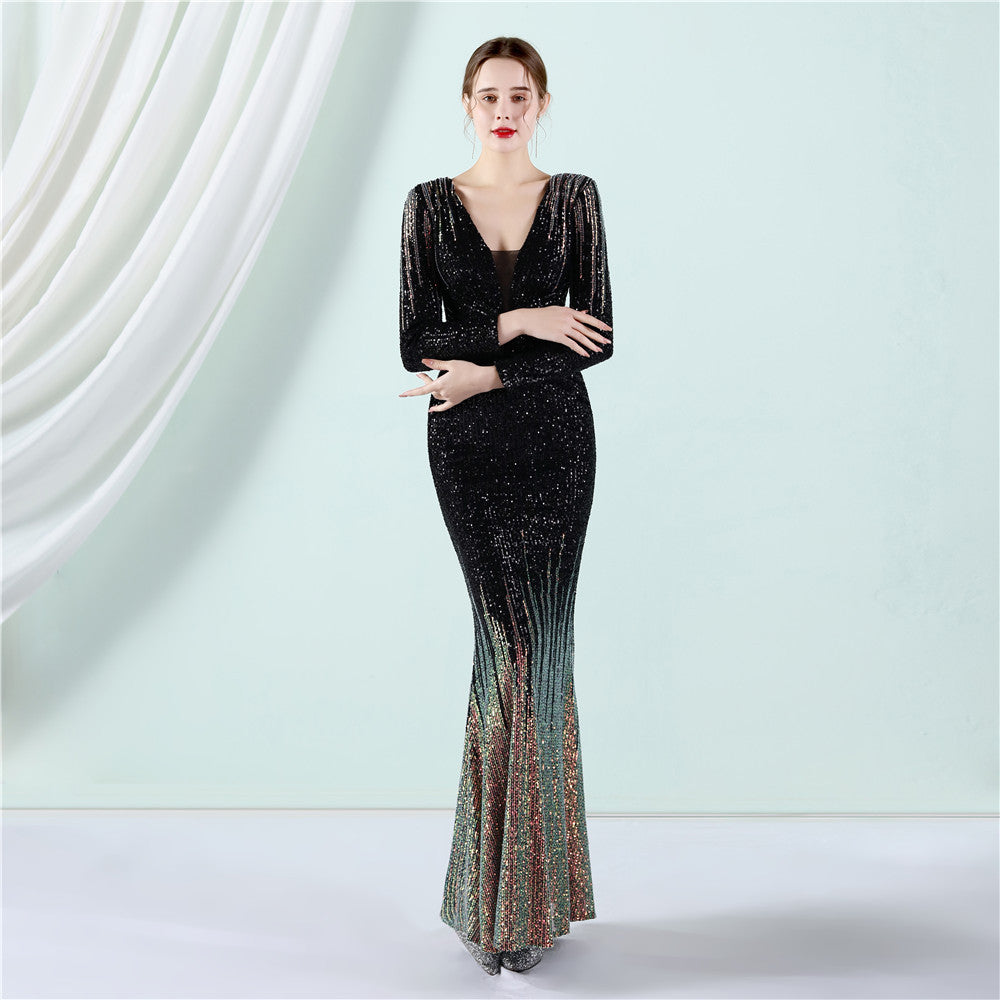 A fashionable long sequined dress