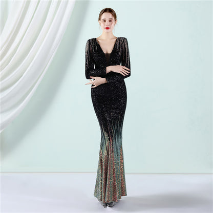 A fashionable long sequined dress