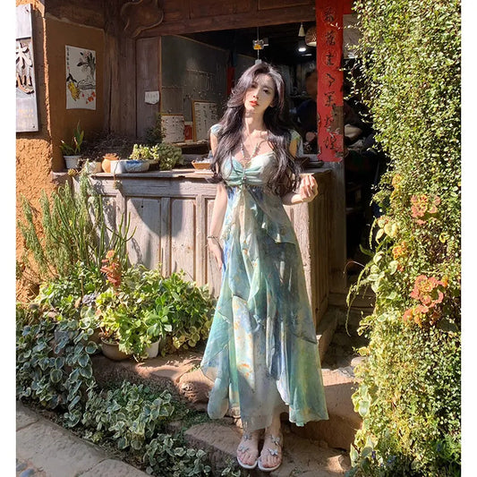 Summer in the Woods" Bohemian Printed Fairy Dress