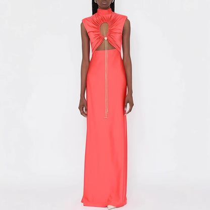 Lace-Up Halterneck Cut Out Slim Dress