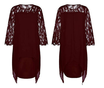 Lace-stitched three-quarter-length dress