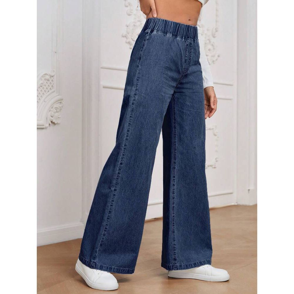 Wide-leg Plus Size Light Blue Washed Straight by Glamytek