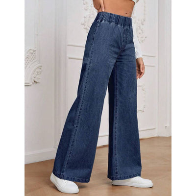 Wide-leg Plus Size Light Blue Washed Straight by Glamytek