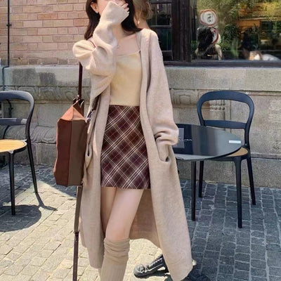 Women's French Style Mid Length Knitted Cardigan LooIse Fit
