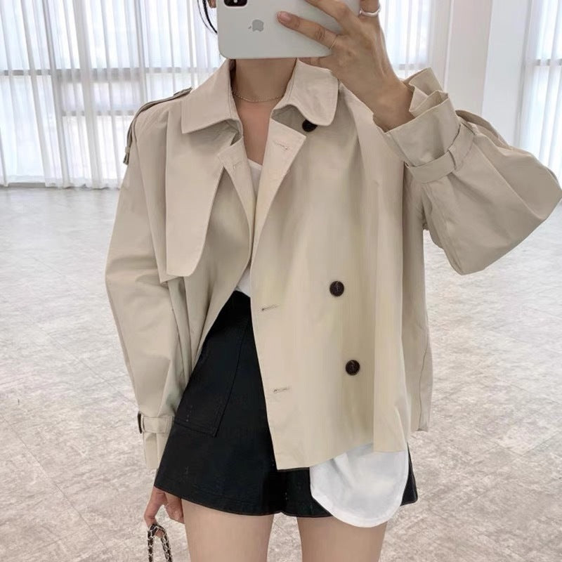 Fall South Lapel Double Breasted Loose Long Sleeve Tooling Style Coat by Glamytek