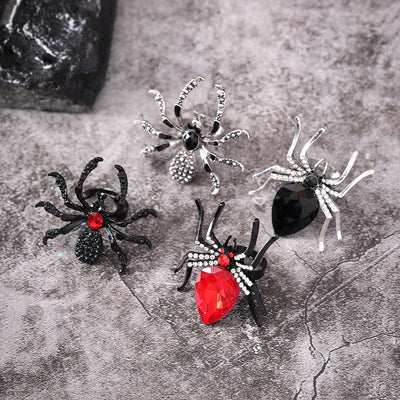 Halloween Spider Ring With Rhinestone Ins Personality Fashion Open Rings For Women Jewelry Accessories by Glamytek