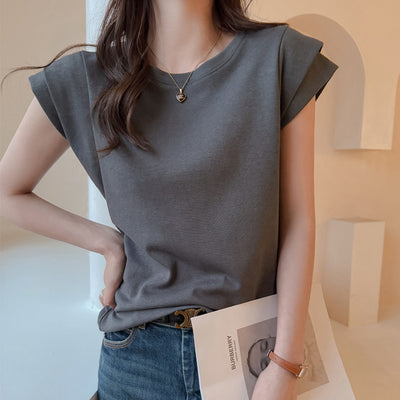 Round Neck Sleeveless Cotton T-shirt for Women by Glamytek