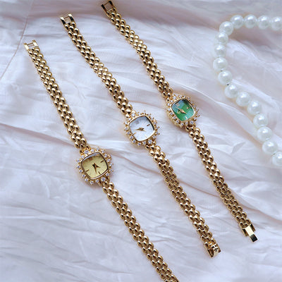 Fashionable fine-chain quartz square watch for ladie