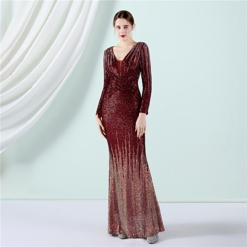 A fashionable long sequined dress