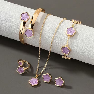 Five Leaf Clover Necklace Ring Earrings for Women