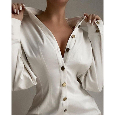 New Fashion Printed Waist-controlled Fastener Decoration Women's Shirt by Glamytek