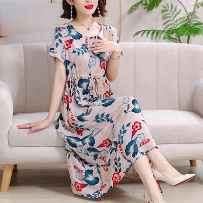 Cotton and silk dress for middle-aged summer
