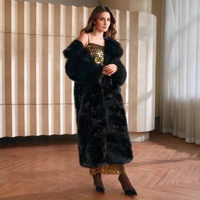 Womens Fall Winter Fluffy Long Imitation Fox Fur Jacket