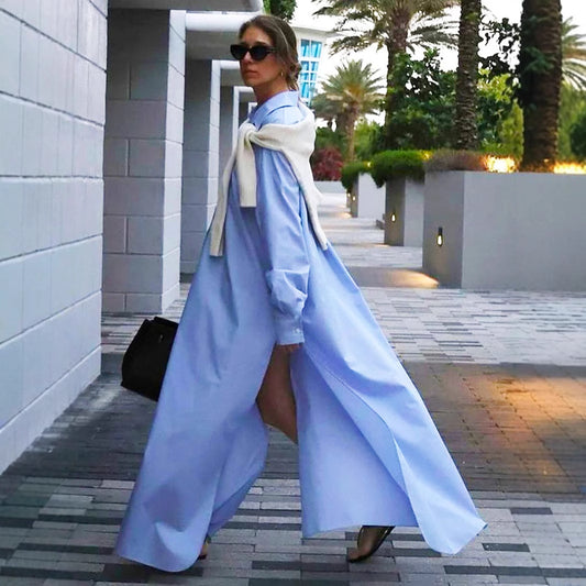 Spring And Summer Lapel Split Dress Women