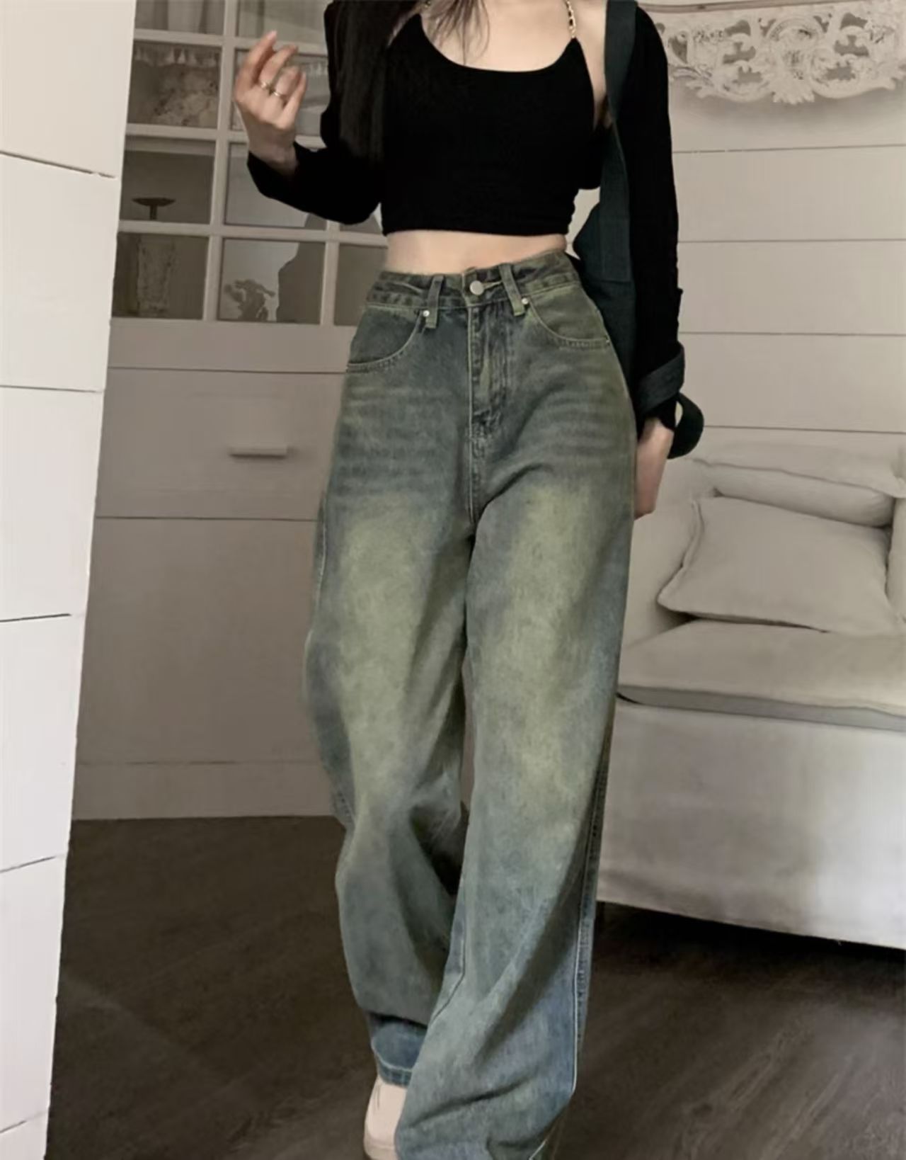 2025 New Retro Style, Washed Plain Loose Fit, Casual Style, Zipper Button Closure Jeans, Suitable For All Seasons, Versatile And Error Free. by Glamytek