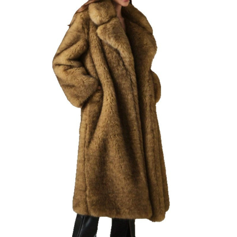 Womens Fall Winter Fluffy Long Imitation Fox Fur Jacket