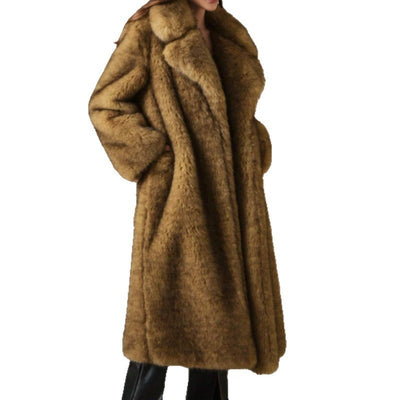 Womens Fall Winter Fluffy Long Imitation Fox Fur Jacket